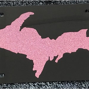 U.P. Michigan Upper Michigan Yooper pink black glitter sparkle license plate