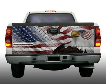 American Flag Eagle Diamond Plate Truck Tailgate Wrap Vinyl | Etsy