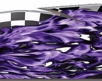 Purple flame fire checkered racing flag go kart race car semi trailer golf cart vinyl graphic decal wrap