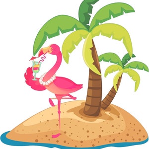 Flamingo drink beach vinyl graphic decal sticker window rv motorhome toolbox golf cart style 2