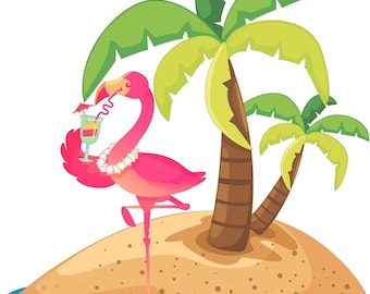 Flamingo drink beach vinyl graphic decal sticker window rv motorhome toolbox golf cart style 2