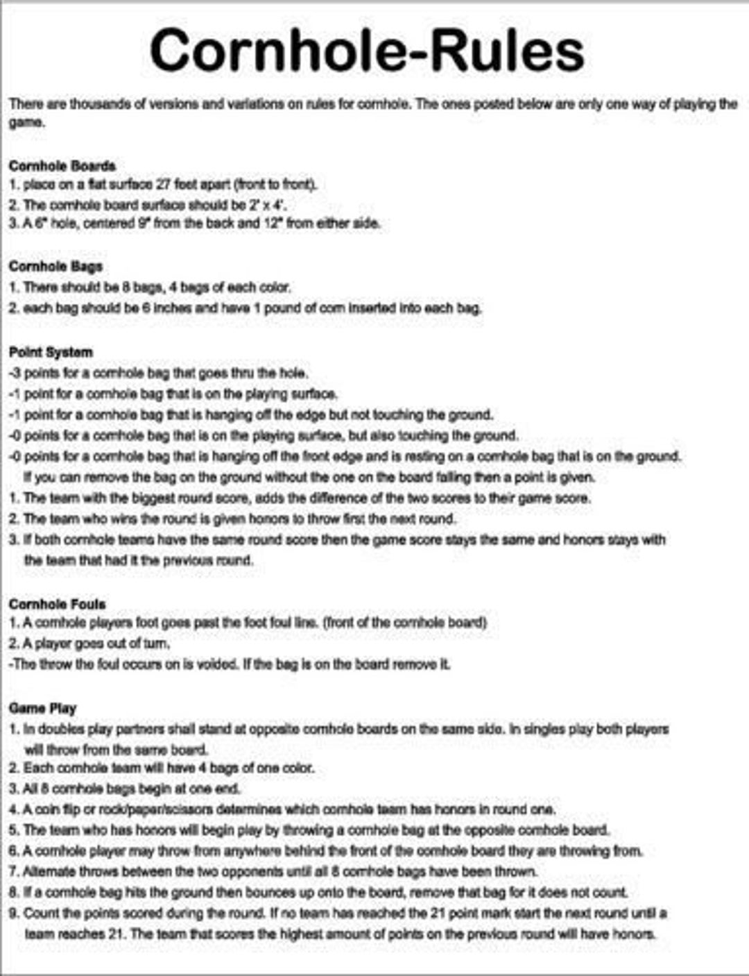 Cornhole Rules Board Game Vinyl Graphic Decal Set Etsy