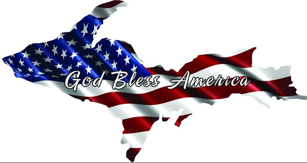 Michigan U.p. Upper Peninsula American Flag God Bless America Vinyl Graphic Decal Sticker