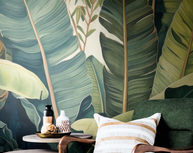 Dark Banana Leaf Wallpaper Mural – Peel and Stick Vinyl Wall Art - Etsy