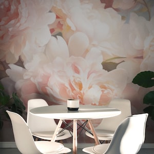 Romantic Pink Flower Wallpaper - Peony Bloom Wall Mural - Elegant Floral Decor • Peel and Stick • Self Adhesive • Vinyl Material