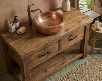 Rustic bathroom vanity - Handcrafted from solid wood, small cabinet made from recycled barn wood.