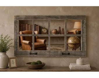 Reclaimed Wood 8-Pane Window Mirror - Rustic