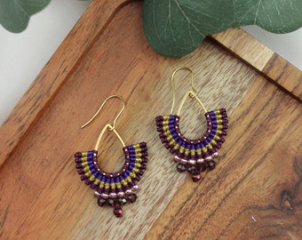 Burgundy Purple Macramé Earrings Teardrop Jewellery Earrings Beaded Handmade Gift
