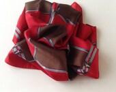 Vintage Jacqmar Silk Buckles and Straps Equestrian Red Brown Ladies Scarf Check Scarf
