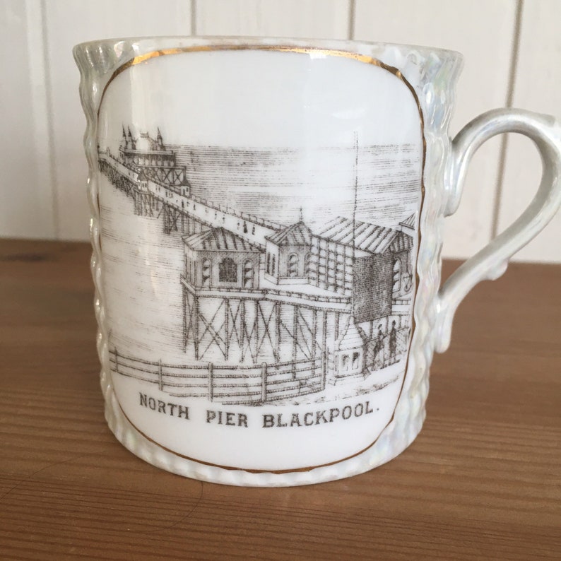 Collectible Vintage 1930s Small Pearlised Souvenir of Blackpool Mug