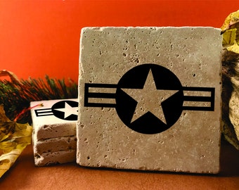 US Air Power Roundel, Travertine Stone 4 Coaster Set
