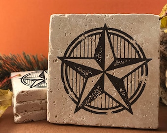 Texas Star, Travertine Stone 4 Coaster Set
