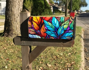 Stained Glass Leaves Mailbox Wrap, Mailbox Cover