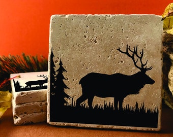 Big Buck, Travertine Stone 4 Coaster Set