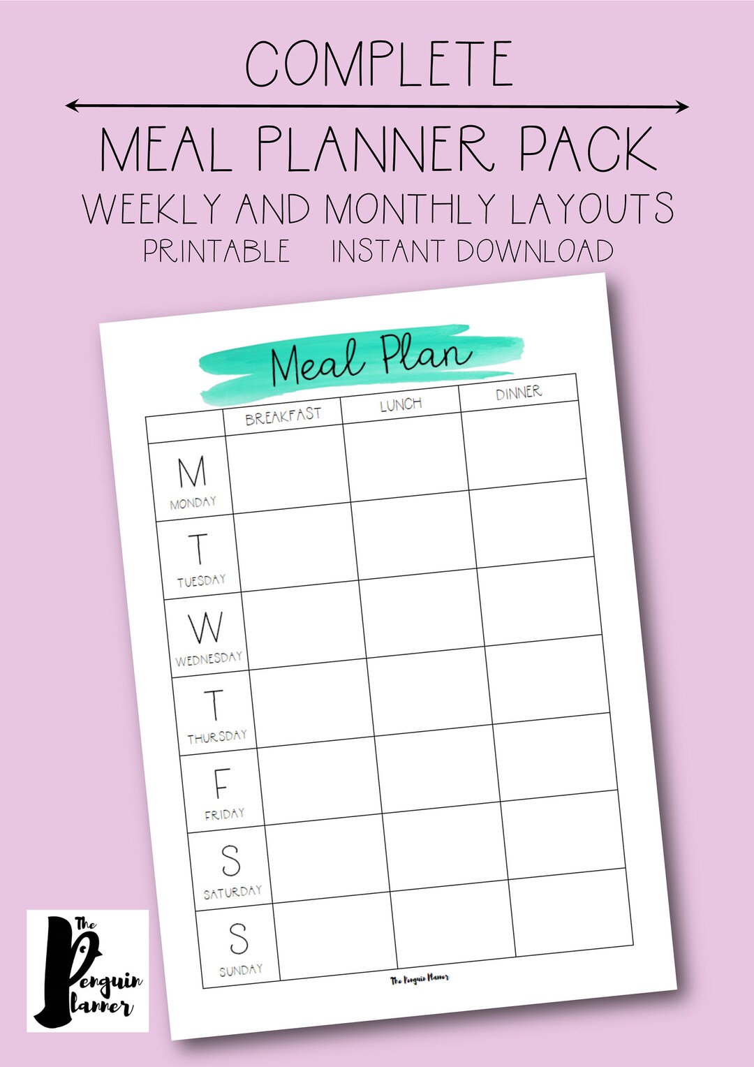 Printable Meal Planner Pack - Planner Insert - Watercolour - Instant ...