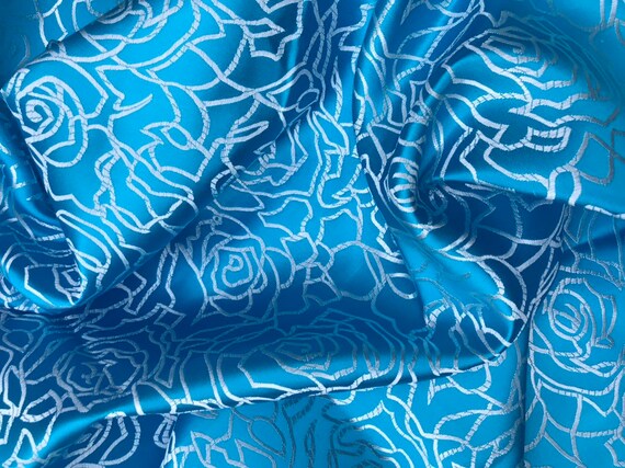 Chinese satin brocade fabric ONE yard of turquoise satin | Etsy