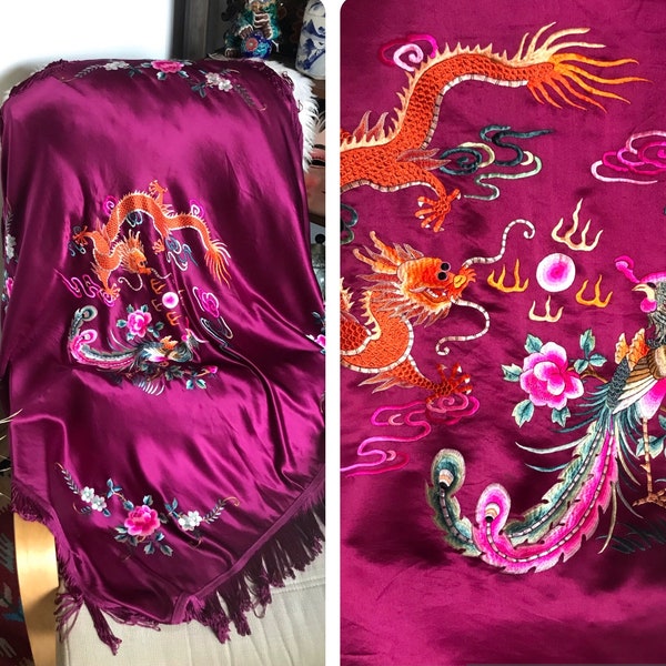 Mantón de seda bordado chino vintage, chal de piano