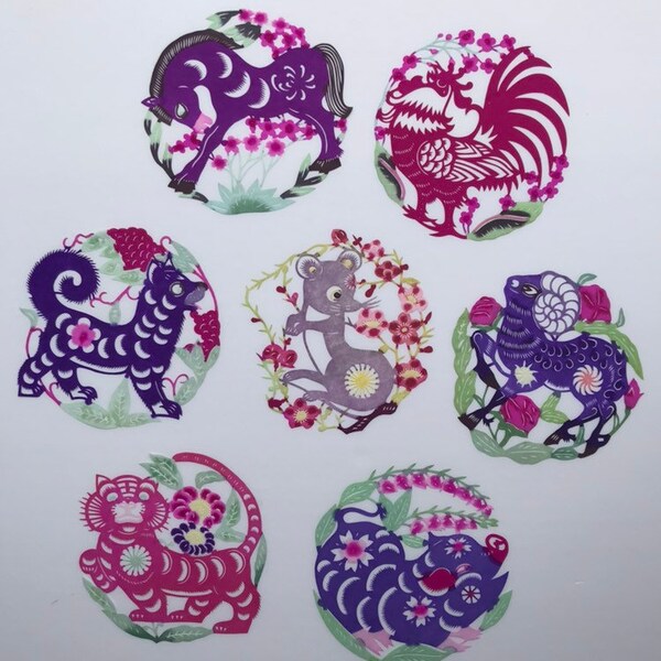 Chinesisches Neujahr Tierkreiszeichen Papierschnitt Vintage Folk Art Dekoration Bild Grußkarte Handwerk Geschenk für Ihn Geschenk für Sie