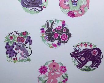 Chinese new year zodiac paper cut vintage folk art decoration picture greeting card craft