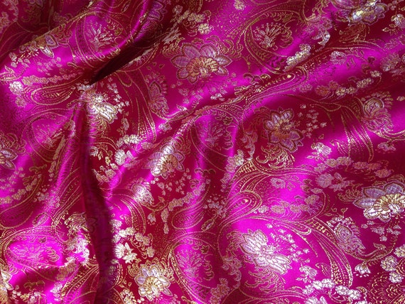 Chinese Brocade Fabric in Hot Pink With a Floral Pattern in | Etsy