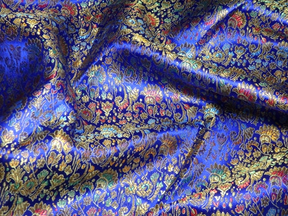 Chinese brocade in blue ONE yard of cobalt blue satin | Etsy