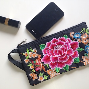 Colourful, embroidered bag for projects, gift, cosmetics or clutch .