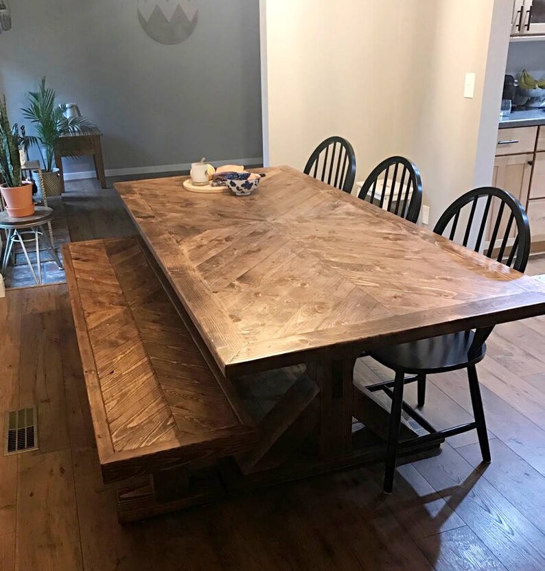 Farmhouse Table Herringbone Pattern Kitchen Shabby Chic Decor