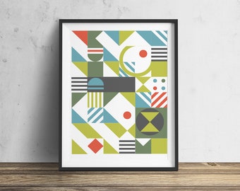 Geometric Green Art Print: Mid-Century Modern Illustration (Digital Download)