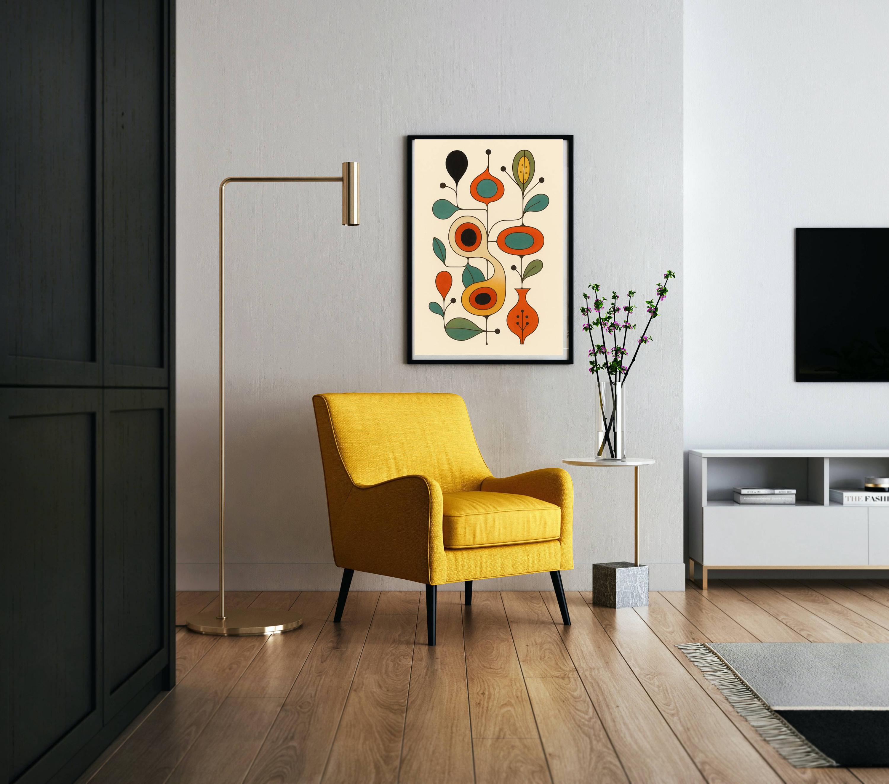 Mid Century Modern Abstract Floral Art Print, Retro Scandinavian Wall ...