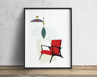 Mid-Century Modern Chair Art Print: Eames Era Illustration (Digital Download)