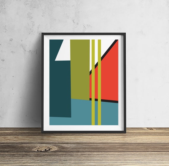 Mid-century Modern Art Print: Abstract Geometric Shapes (digital