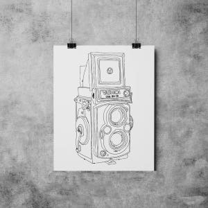DOWNLOADABLE Vintage Yashica 124 Camera Sketch Print - Original Illustration Fine Art Quality Print 4 DOLLARS Printable Print it Yourself