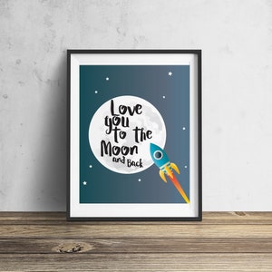 To The Moon Print: Kids Room Decor, Rocket Illustration (Digital Download)