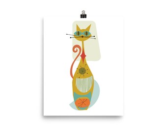 Mid-Century Modern Cat Art Print, Original Illustration Poster