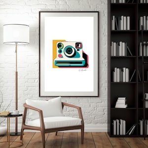 Retro Polaroid Camera Art Print | Instant Camera Wall Art | 80s 90s Photography Decor | Vintage Tech Gift | Digital Download