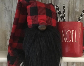 Buffalo Check Gnome Hat, Christmas Hat, Farmhouse Gnome Hat, Slouchy Gnome Hat, Buffalo Plaid Gnome Hat