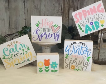 Spring Tiered Tray Decor, Farmhouse Tiered Tray Mini Signs, Spring Flowers, Easter Decor, Shelf & Mantel Decor, Gift for Her