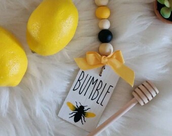 Bumble Bee Garland, Tiered Tray Decor, Bee Home Decor, Canister Decoration, Beaded Farmhouse Garland, Farmhouse Decor