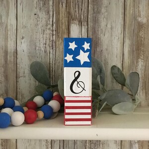 Independence Day Stack-able Wooden Blocks, Tiered Tray Decor, Mini Block Set, USA Decor, 4 of July Decor, Stars & Stripes Farmhouse Decor