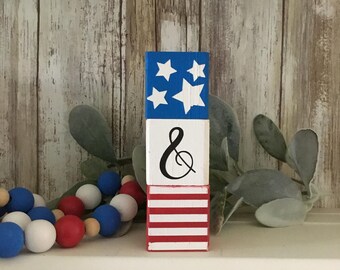 Independence Day Stack-able Wooden Blocks, Tiered Tray Decor, Mini Block Set, USA Decor, 4 of July Decor, Stars & Stripes Farmhouse Decor
