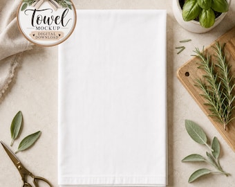 Kitchen Towel Mockup, Flour Sack Tea Towel Mockup, Herb Farmhouse Kitchen, White Towel Mockup, Digital Download