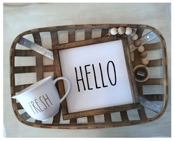 Hello Wood Sign Rae Dunn Inspired Wall Art Farmhouse Wall Etsy