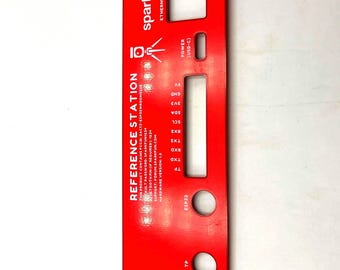 Upcycled Red Circuit Board Keyring: Large Reference Station board, Bonus Vintage DoD Punchcard