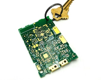Upcycled Gold Circuit Board Keyring with bonus Vintage DoD Punch Card