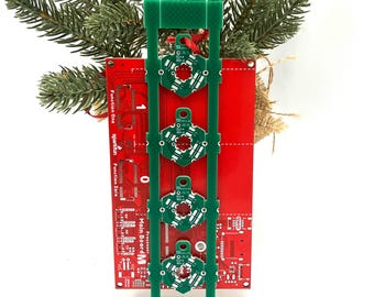 Upcycled Circuit Board Christmas Ornament: Red & Green Geek Gift