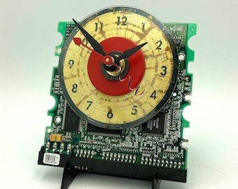 Upcycled Circuit Board Clock: Mini CD Gold Face Tech Art