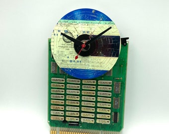 Vintage Circuit Board Clock: Upcycled Tech Art with CD & Punch Card