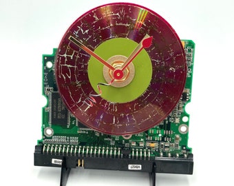 Upcycled Circuit Board Clock: Burgundy CD, Tech Office Decor