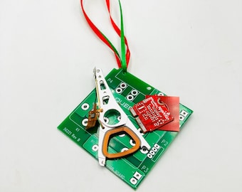 Upcycled Circuit Board Christmas Ornament: Green Tech Geek Gift