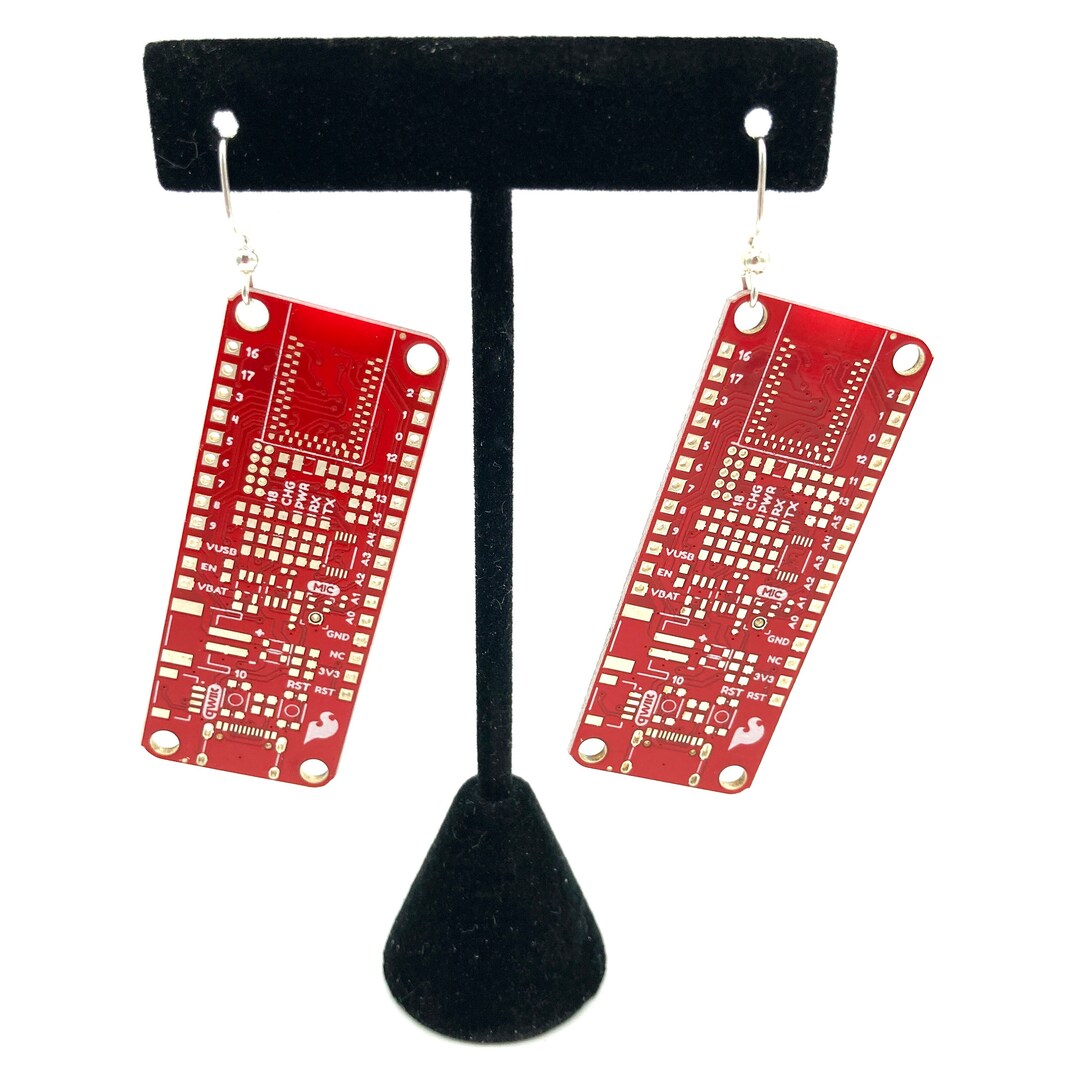 Circuit Board Earrings Red Dangles Nickel Free Ear Wires Etsy
